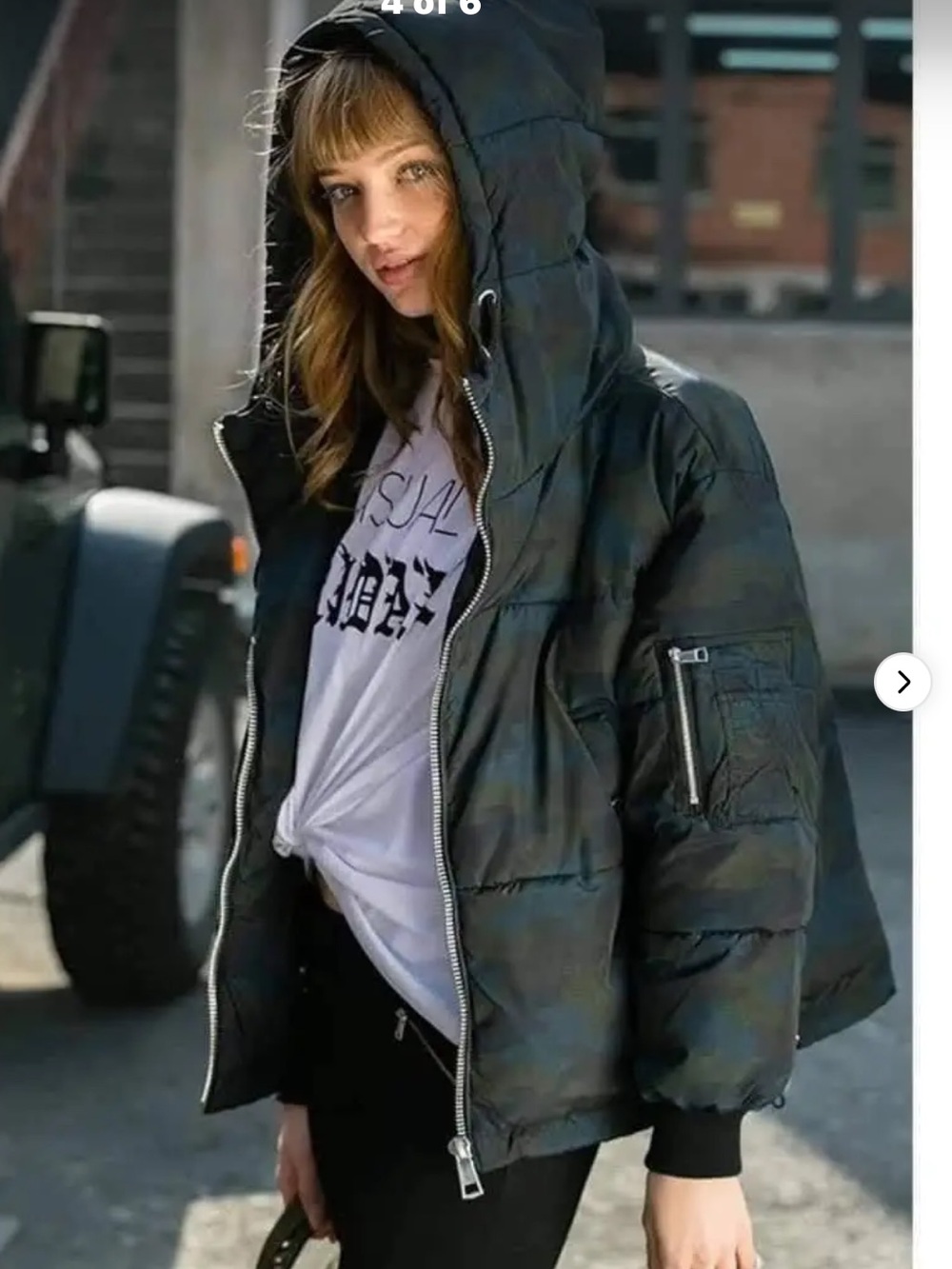 Zara Basic Outerwear Camouflage Puffer Jacket Women’s SZ M in Blue Green Black